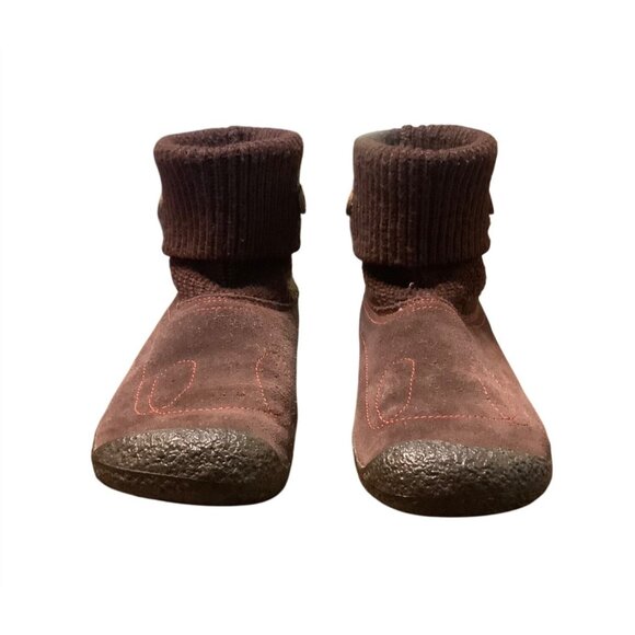 Keen Womens Brown Suede Knit Cuff Ankle Boots Size 6.5 US Button Accent & Rubber - Picture 5 of 7